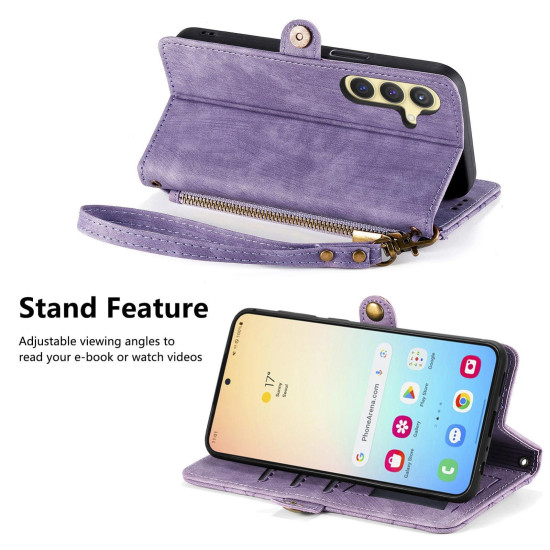 For Samsung Galaxy S24+ 5G Geometric Zipper Wallet Side Buckle Leather Phone Case(Purple)