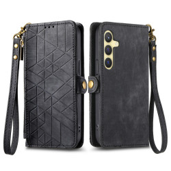 For Samsung Galaxy S24+ 5G Geometric Zipper Wallet Side Buckle Leather Phone Case(Black)
