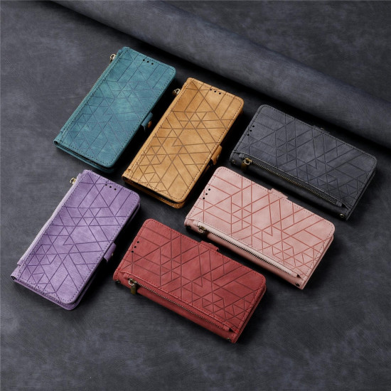 For Samsung Galaxy S24+ 5G Geometric Zipper Wallet Side Buckle Leather Phone Case(Black)