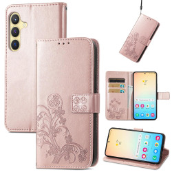 For Samsung Galaxy S24+ 5G Four-leaf Clasp Embossed Buckle Leather Phone Case(Rose Gold)