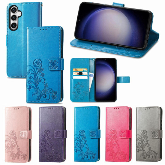 For Samsung Galaxy S24+ 5G Four-leaf Clasp Embossed Buckle Leather Phone Case(Rose Gold)