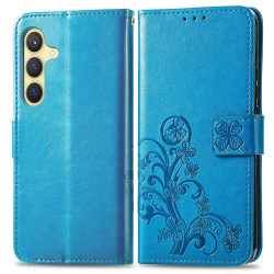 For Samsung Galaxy S24+ 5G Four-leaf Clasp Embossed Buckle Leather Phone Case(Blue)