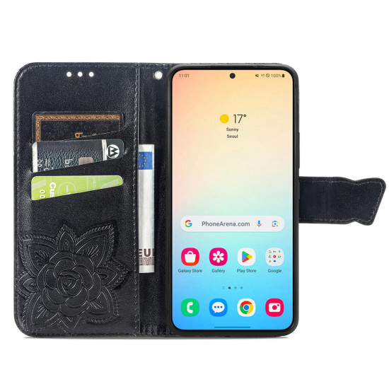 For Samsung Galaxy S24+ 5G Butterfly Love Flower Embossed Leather Phone Case(Black)
