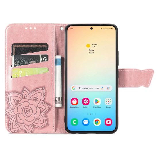 For Samsung Galaxy S24+ 5G Butterfly Love Flower Embossed Leather Phone Case(Rose Gold)