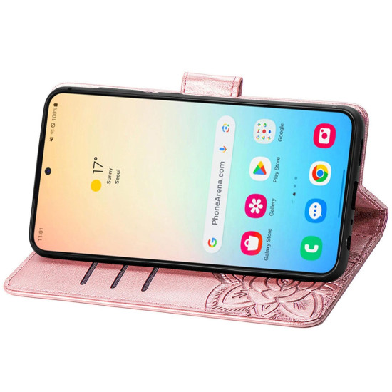 For Samsung Galaxy S24+ 5G Butterfly Love Flower Embossed Leather Phone Case(Rose Gold)