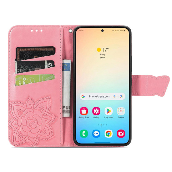 For Samsung Galaxy S24+ 5G Butterfly Love Flower Embossed Leather Phone Case(Pink)