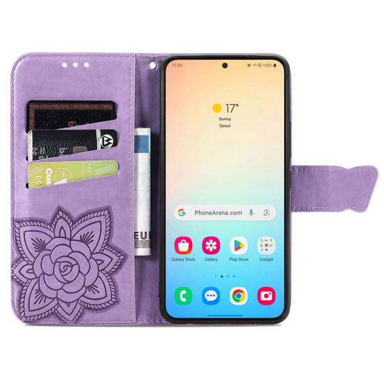 For Samsung Galaxy S24+ 5G Butterfly Love Flower Embossed Leather Phone Case(Light Purple)