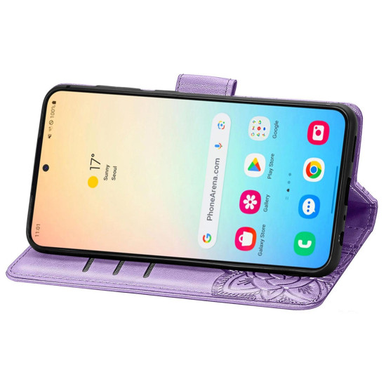 For Samsung Galaxy S24+ 5G Butterfly Love Flower Embossed Leather Phone Case(Light Purple)