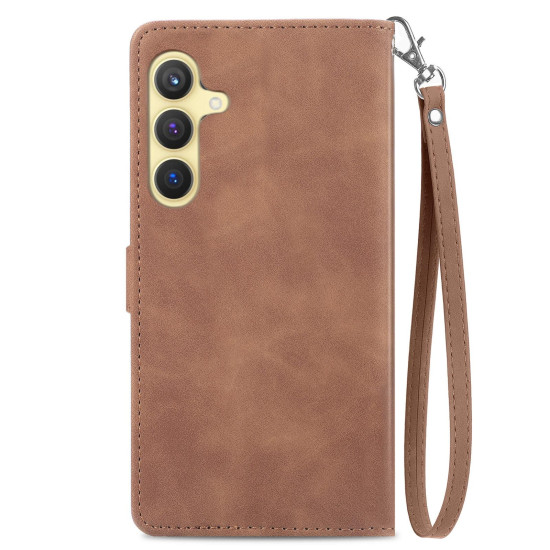 For Samsung Galaxy S24+ 5G Embossed Flower Zipper Leather Phone Case(Brown)