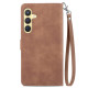 For Samsung Galaxy S24+ 5G Embossed Flower Zipper Leather Phone Case(Brown)