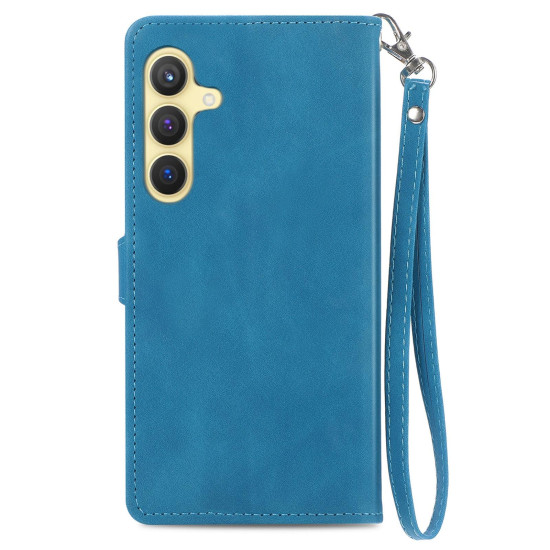 For Samsung Galaxy S24+ 5G Embossed Flower Zipper Leather Phone Case(Blue)