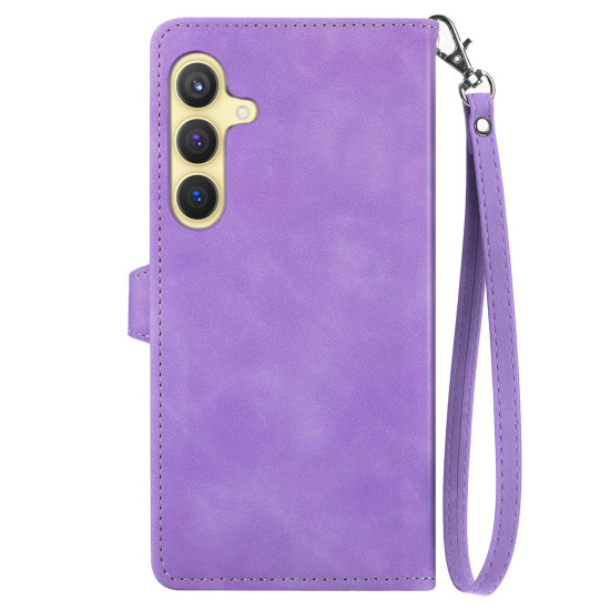 For Samsung Galaxy S24+ 5G Embossed Flower Zipper Leather Phone Case(Purple)
