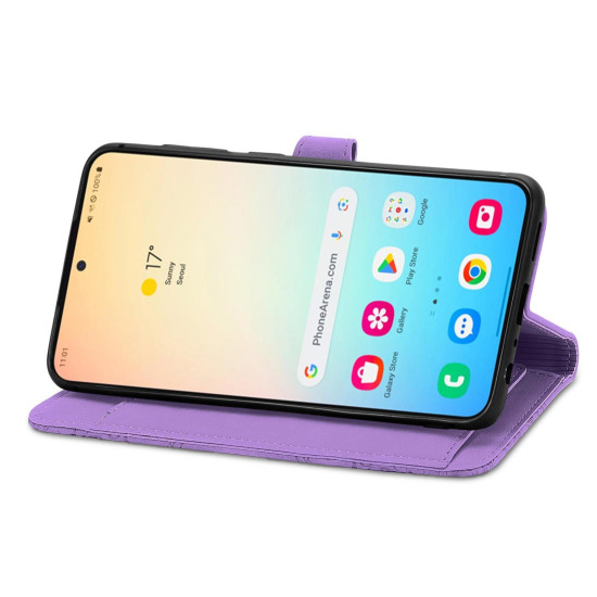 For Samsung Galaxy S24+ 5G Embossed Flower Zipper Leather Phone Case(Purple)