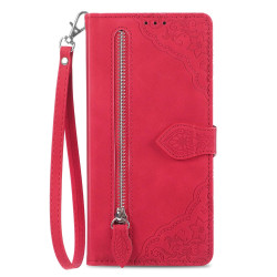 For Samsung Galaxy S24+ 5G Embossed Flower Zipper Leather Phone Case(Red)