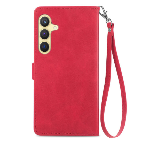 For Samsung Galaxy S24+ 5G Embossed Flower Zipper Leather Phone Case(Red)