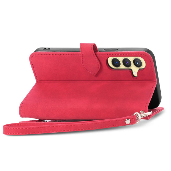 For Samsung Galaxy S24+ 5G Embossed Flower Zipper Leather Phone Case(Red)