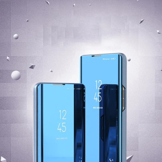 For Samsung Galaxy S24+ 5G Plated Mirror Horizontal Flip Leather Phone Case with Holder(Blue)