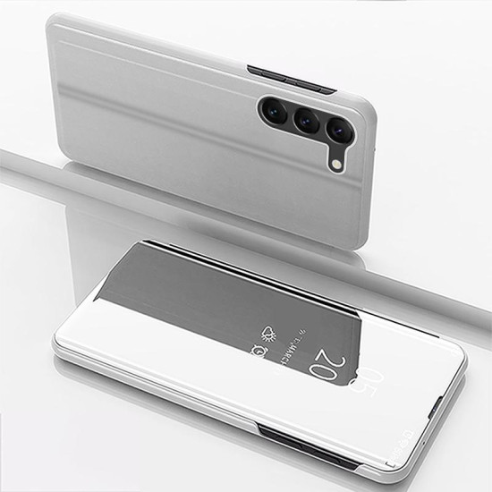For Samsung Galaxy S24+ 5G Plated Mirror Horizontal Flip Leather Phone Case with Holder(Silver)