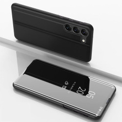 For Samsung Galaxy S24+ 5G Plated Mirror Horizontal Flip Leather Phone Case with Holder(Black)