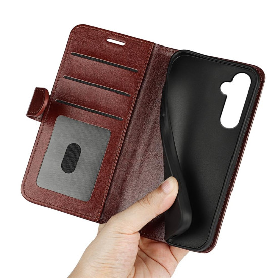 For Samsung Galaxy S24+ 5G R64 Texture Horizontal Flip Leather Phone Case(Brown)