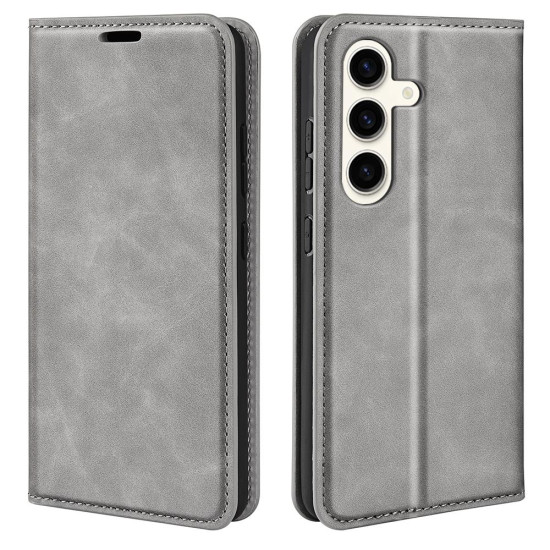 For Samsung Galaxy S24+ 5G Retro-skin Magnetic Suction Leather Phone Case(Grey)
