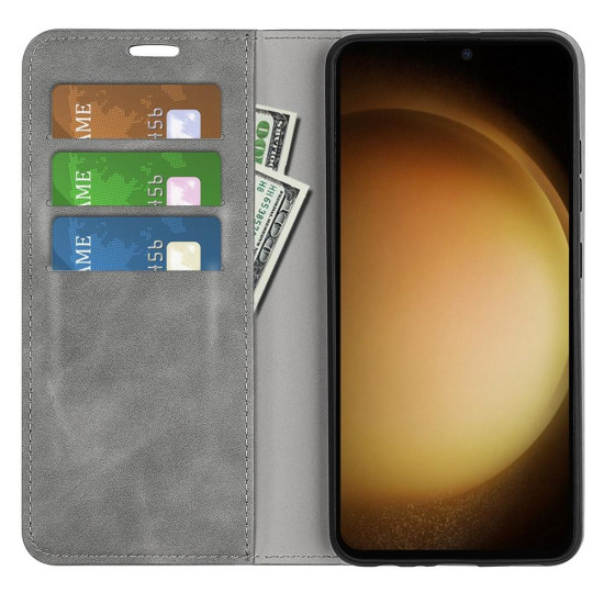 For Samsung Galaxy S24+ 5G Retro-skin Magnetic Suction Leather Phone Case(Grey)
