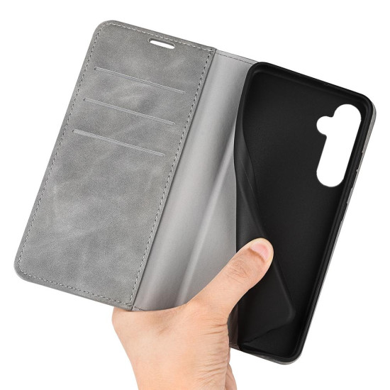 For Samsung Galaxy S24+ 5G Retro-skin Magnetic Suction Leather Phone Case(Grey)