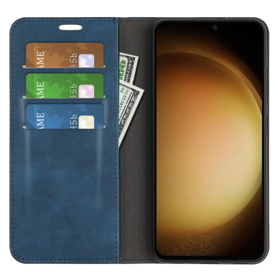 For Samsung Galaxy S24+ 5G Retro-skin Magnetic Suction Leather Phone Case(Dark Blue)