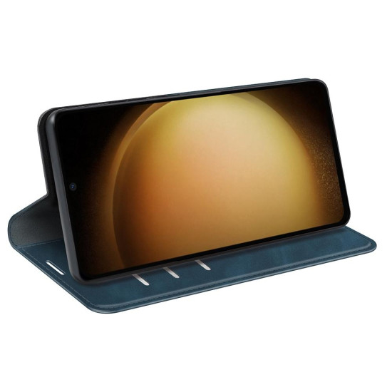For Samsung Galaxy S24+ 5G Retro-skin Magnetic Suction Leather Phone Case(Dark Blue)