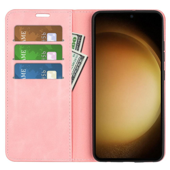 For Samsung Galaxy S24+ 5G Retro-skin Magnetic Suction Leather Phone Case(Pink)