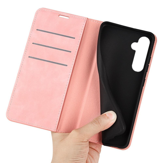 For Samsung Galaxy S24+ 5G Retro-skin Magnetic Suction Leather Phone Case(Pink)