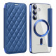 For Samsung Galaxy S24+ 5G Shield MagSafe RFID Anti-theft Rhombus Leather Phone Case(Dark Blue)