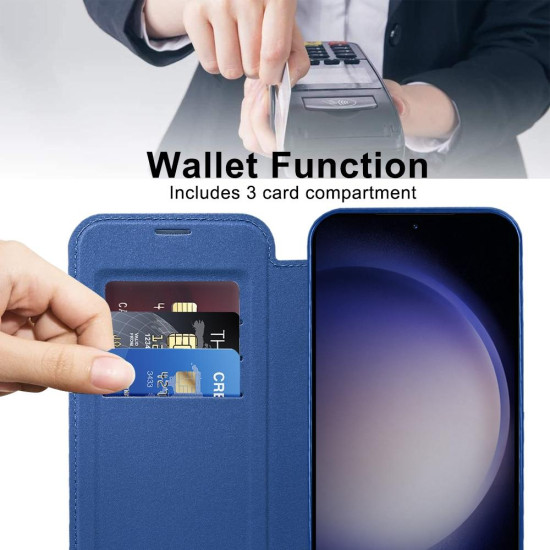 For Samsung Galaxy S24+ 5G Shield MagSafe RFID Anti-theft Rhombus Leather Phone Case(Dark Blue)