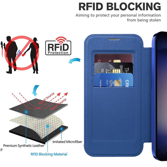 For Samsung Galaxy S24+ 5G Shield MagSafe RFID Anti-theft Rhombus Leather Phone Case(Dark Blue)
