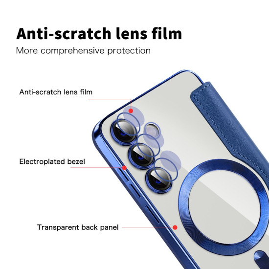 For Samsung Galaxy S24+ 5G Shield MagSafe RFID Anti-theft Rhombus Leather Phone Case(Dark Blue)