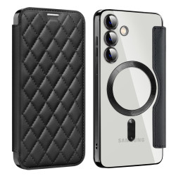 For Samsung Galaxy S24+ 5G Shield MagSafe RFID Anti-theft Rhombus Leather Phone Case(Black)