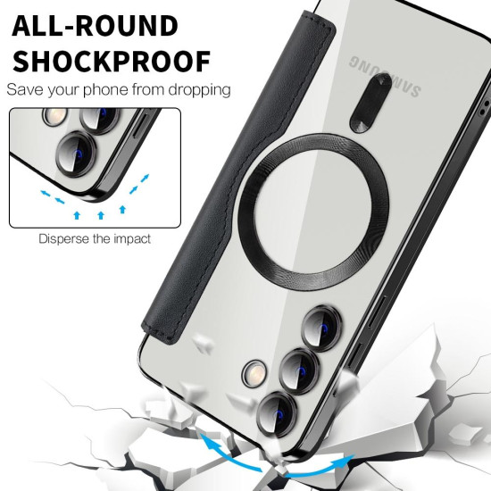 For Samsung Galaxy S24+ 5G Shield MagSafe RFID Anti-theft Rhombus Leather Phone Case(Black)