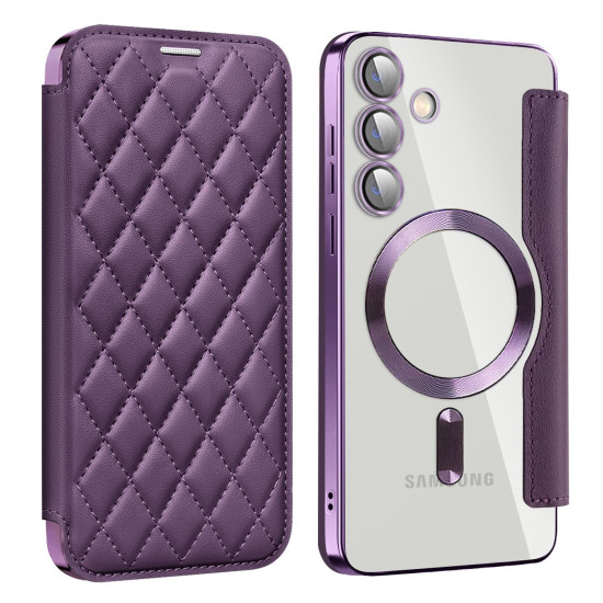 For Samsung Galaxy S24+ 5G Shield MagSafe RFID Anti-theft Rhombus Leather Phone Case(Purple)