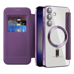 For Samsung Galaxy S24+ 5G Shield MagSafe RFID Anti-theft Rhombus Leather Phone Case(Purple)