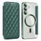 For Samsung Galaxy S24+ 5G Shield MagSafe RFID Anti-theft Rhombus Leather Phone Case(Green)