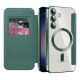For Samsung Galaxy S24+ 5G Shield MagSafe RFID Anti-theft Rhombus Leather Phone Case(Green)