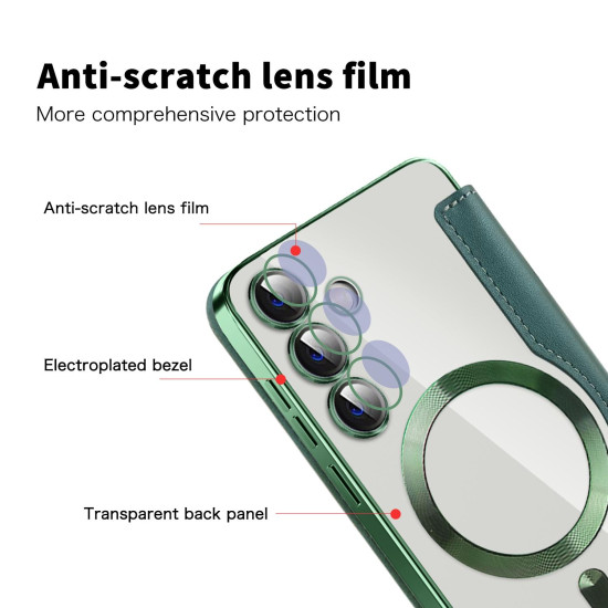 For Samsung Galaxy S24+ 5G Shield MagSafe RFID Anti-theft Rhombus Leather Phone Case(Green)
