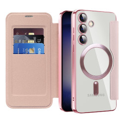 For Samsung Galaxy S24+ 5G Shield MagSafe RFID Anti-theft Rhombus Leather Phone Case(Pink)
