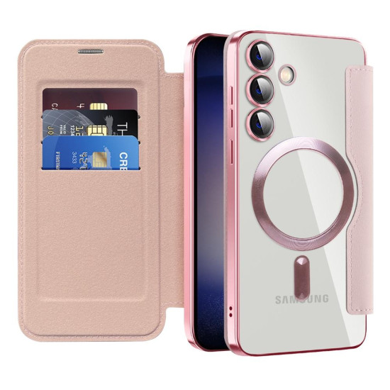 For Samsung Galaxy S24+ 5G Shield MagSafe RFID Anti-theft Rhombus Leather Phone Case(Pink)