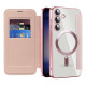 For Samsung Galaxy S24+ 5G Shield MagSafe RFID Anti-theft Rhombus Leather Phone Case(Pink)