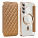 For Samsung Galaxy S24+ 5G Shield MagSafe RFID Anti-theft Rhombus Leather Phone Case(Brown)