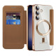 For Samsung Galaxy S24+ 5G Shield MagSafe RFID Anti-theft Rhombus Leather Phone Case(Brown)