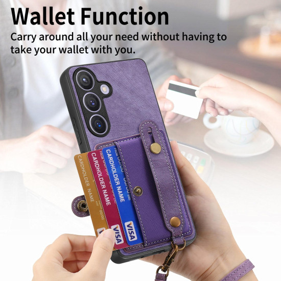 For Samsung Galaxy S24+ 5G Retro Cross Wristband Wallet Leather Back Phone Case(Purple)
