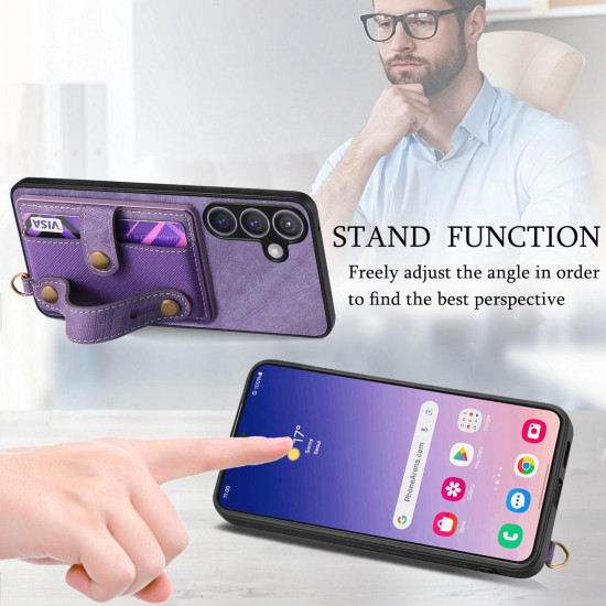For Samsung Galaxy S24+ 5G Retro Cross Wristband Wallet Leather Back Phone Case(Purple)