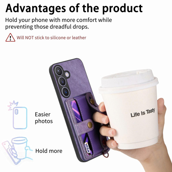 For Samsung Galaxy S24+ 5G Retro Cross Wristband Wallet Leather Back Phone Case(Purple)
